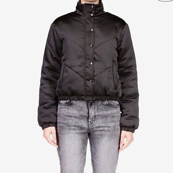 Sanctuary Womens Davis Black Chevron Puffer Short Quilted Coat Outerwear New XS - Picture 2 of 14